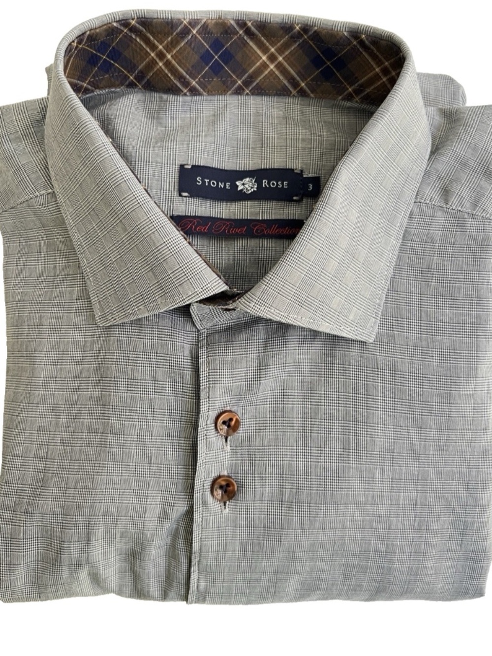 Stone Rose Button Up Shirt Size 3 Medium Black Plaid Flip Cuffs Cotton